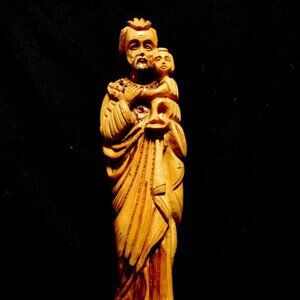 Olive wood hand carved st joseph holding baby jesus